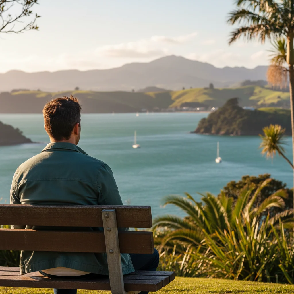 Anonymous man looking over New Zealand harbour - best men's wellness supplement over 50 NZ