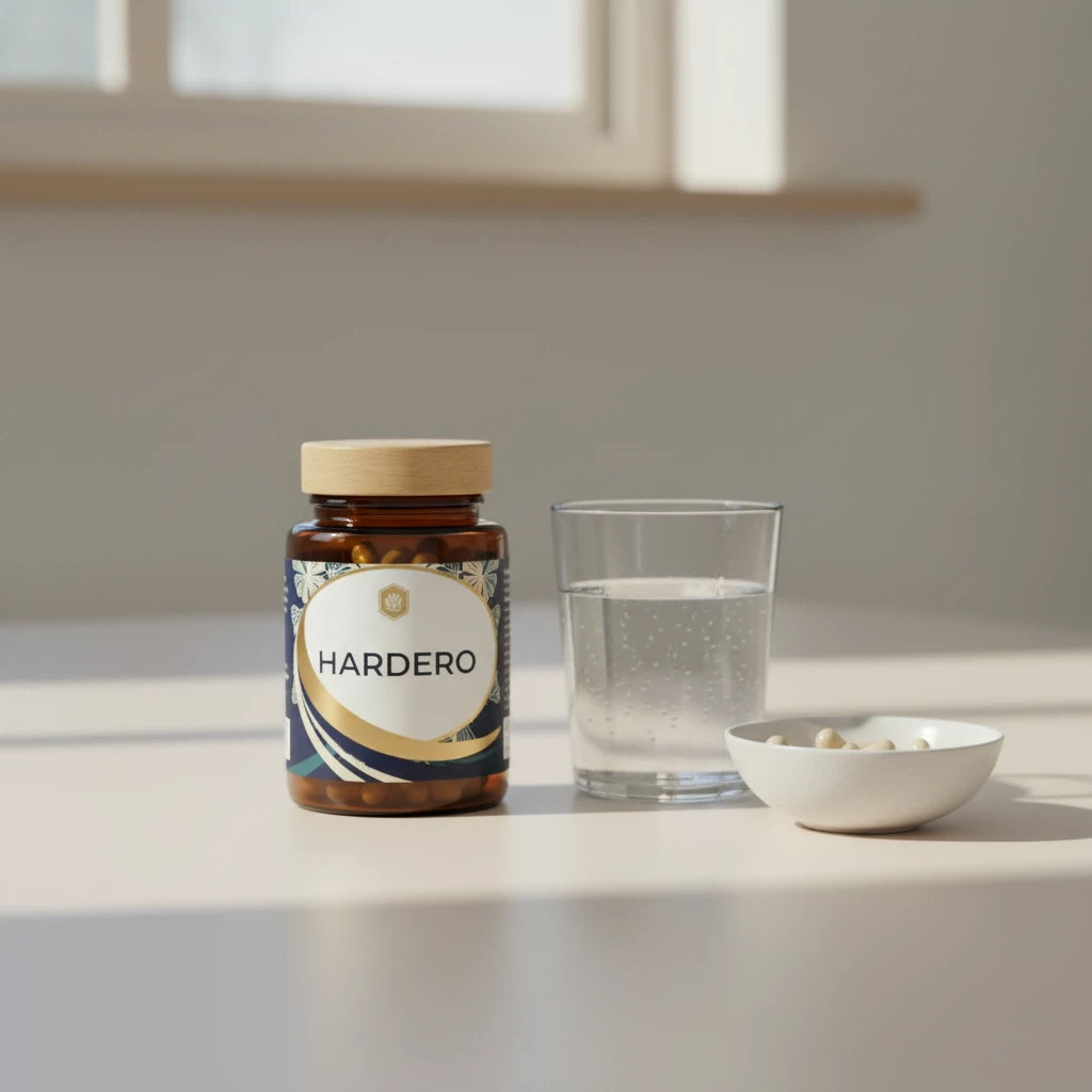 Hardero supplement bottle detail on natural wood surface - buy Hardero New Zealand